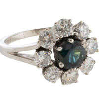 Sapphire and diamond cluster ring in 14 carat white gol-engagement rings-The Antique Ring Shop