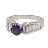 White gold ring with baguette diamonds and sapphire-engagement rings-The Antique Ring Shop