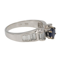 White gold ring with baguette diamonds and sapphire-engagement rings-The Antique Ring Shop