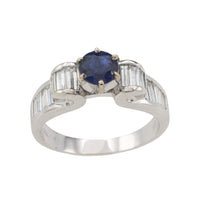 White gold ring with baguette diamonds and sapphire-engagement rings-The Antique Ring Shop