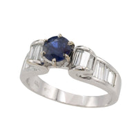 White gold ring with baguette diamonds and sapphire-engagement rings-The Antique Ring Shop