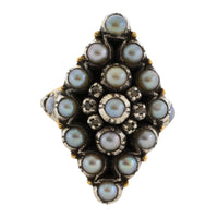 Vintage navette grey pearl and rose diamond ring-Vintage Rings-The Antique Ring Shop