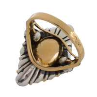 Vintage navette grey pearl and rose diamond ring-Vintage Rings-The Antique Ring Shop
