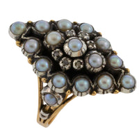 Vintage navette grey pearl and rose diamond ring-Vintage Rings-The Antique Ring Shop