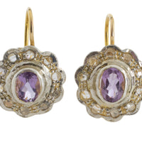 Amrthyst and rose diamond earrings in silver and gold-Earrings-The Antique Ring Shop