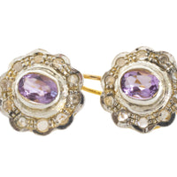 Amrthyst and rose diamond earrings in silver and gold-Earrings-The Antique Ring Shop