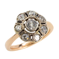 Old cut diamond cluster ring in silver and gold-Antique rings-The Antique Ring Shop