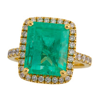 Emerald and diamond ring in 18 carat gold-engagement rings-The Antique Ring Shop