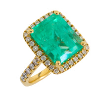 Emerald and diamond ring in 18 carat gold-engagement rings-The Antique Ring Shop