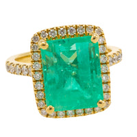 Emerald and diamond ring in 18 carat gold-engagement rings-The Antique Ring Shop