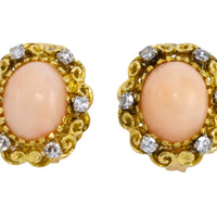 Angel skin and diamond earrings in 14 carat gold-The Antique Ring Shop