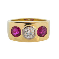 Old cut diamond and synthetic ruby ring in 18 carat gold-Vintage Rings-The Antique Ring Shop