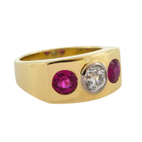 Old cut diamond and synthetic ruby ring in 18 carat gold-Vintage Rings-The Antique Ring Shop