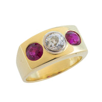Old cut diamond and synthetic ruby ring in 18 carat gold-Vintage Rings-The Antique Ring Shop