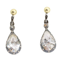 Rose diamond drop earrings in silver and gold-Earrings-The Antique Ring Shop