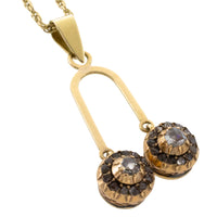 Double rose diamond pendant in 14 carat gold-Pendants-The Antique Ring Shop