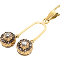 Double rose diamond pendant in 14 carat gold-Pendants-The Antique Ring Shop
