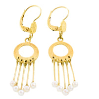 Pearl pendant earrings in 14 carat gold-Earrings-The Antique Ring Shop