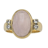Rose quartz and diamond ring-Vintage Rings-The Antique Ring Shop