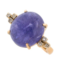 Cabochon tanzanite and diamond ring-Vintage Rings-The Antique Ring Shop