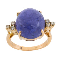 Cabochon tanzanite and diamond ring-Vintage Rings-The Antique Ring Shop