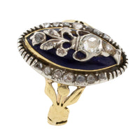 Rose diamond cobolt glass ring in gold and silver-Antique rings-The Antique Ring Shop