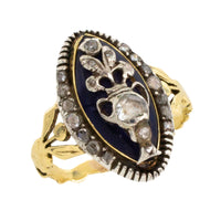 Rose diamond cobolt glass ring in gold and silver-Antique rings-The Antique Ring Shop