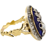 Rose diamond cobolt glass ring in gold and silver-Antique rings-The Antique Ring Shop
