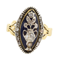Rose diamond cobolt glass ring in gold and silver-Antique rings-The Antique Ring Shop
