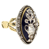 Rose diamond cobolt glass ring in gold and silver-Antique rings-The Antique Ring Shop