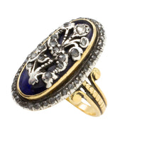 Rose diamond cobolt glass ring in gold and silver-Antique rings-The Antique Ring Shop