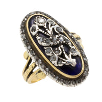 Rose diamond cobolt glass ring in gold and silver-Antique rings-The Antique Ring Shop