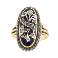Rose diamond cobolt glass ring in gold and silver-Antique rings-The Antique Ring Shop