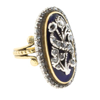 Rose diamond cobolt glass ring in gold and silver-Antique rings-The Antique Ring Shop