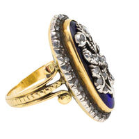 Rose diamond cobolt glass ring in gold and silver-Antique rings-The Antique Ring Shop