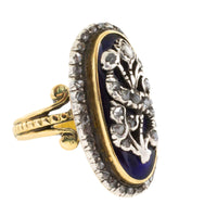 Rose diamond cobolt glass ring in gold and silver-Antique rings-The Antique Ring Shop