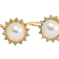 Pearl and diamond earrings in 14 carat gold-Earrings-The Antique Ring Shop