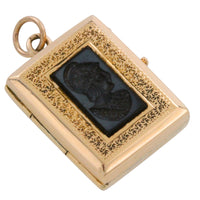 Vintage intaglio photo locket in 14 carat gold-Pendants-The Antique Ring Shop