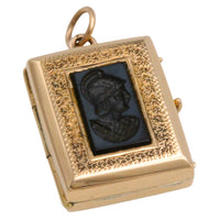Vintage intaglio photo locket in 14 carat gold-Pendants-The Antique Ring Shop