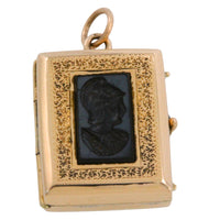 Vintage intaglio photo locket in 14 carat gold-Pendants-The Antique Ring Shop