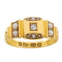Victorian pearl and diamond ring from 1890