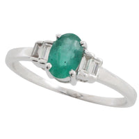Emerald and diamond ring in white gold-engagement rings-The Antique Ring Shop
