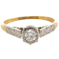 Vintage diamond solitaire ring in platinum and god-engagement rings-The Antique Ring Shop