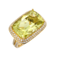 18 carat gold lemon quartz and diamond ring