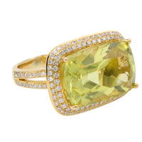 18 carat gold lemon quartz and diamond ring
