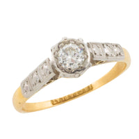 Vintage diamond solitaire ring in platinum and god-engagement rings-The Antique Ring Shop