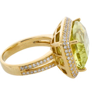 18 carat gold lemon quartz and diamond ring