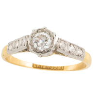 Vintage diamond solitaire ring in platinum and god-engagement rings-The Antique Ring Shop