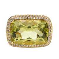 18 carat gold lemon quartz and diamond ring