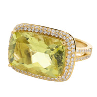 18 carat gold lemon quartz and diamond ring